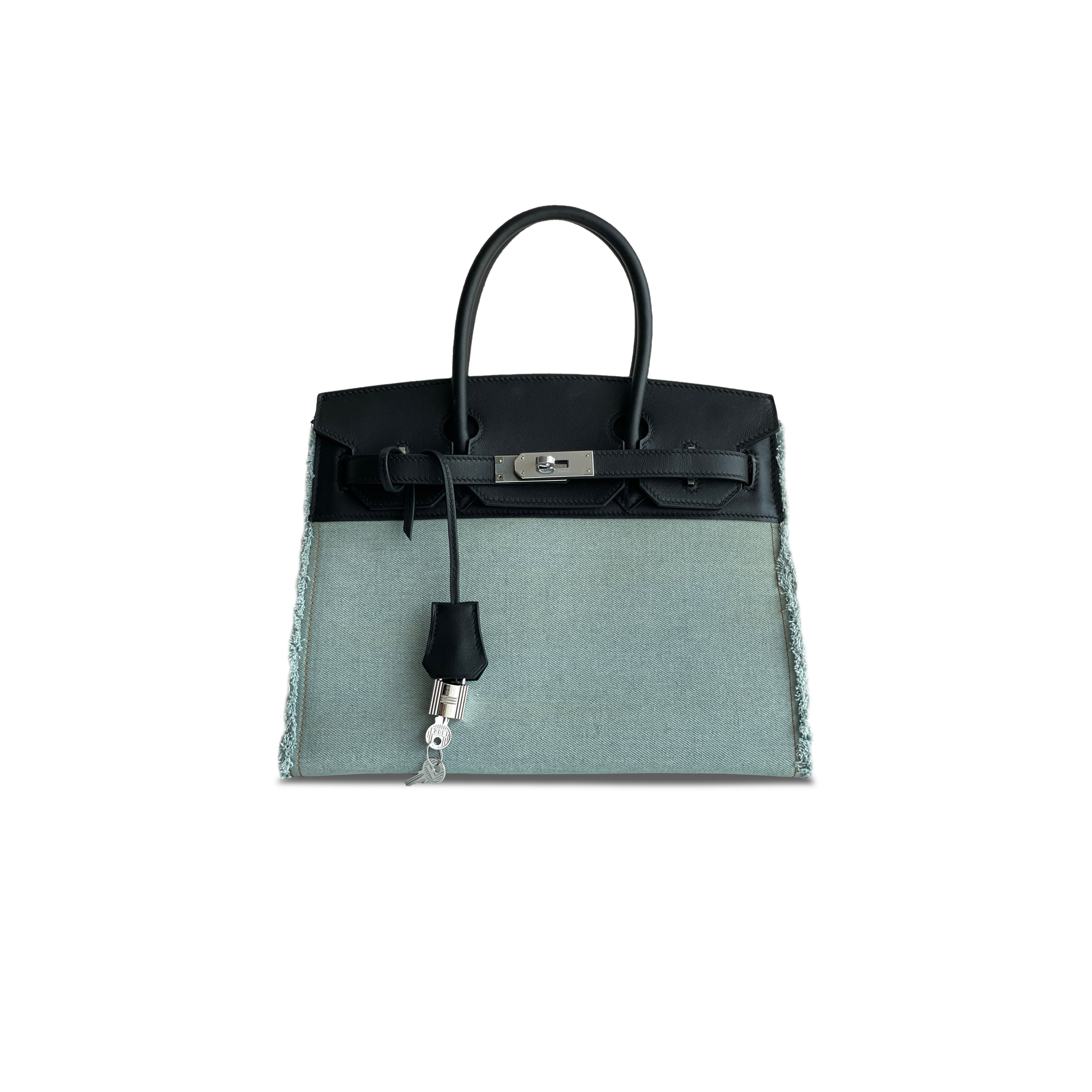 HERMÈS MASTER BIRKIN 30 SWIFT LEATHER AND DENIM SILVER BUCKLE H082686CK13 (30*23*15cm)